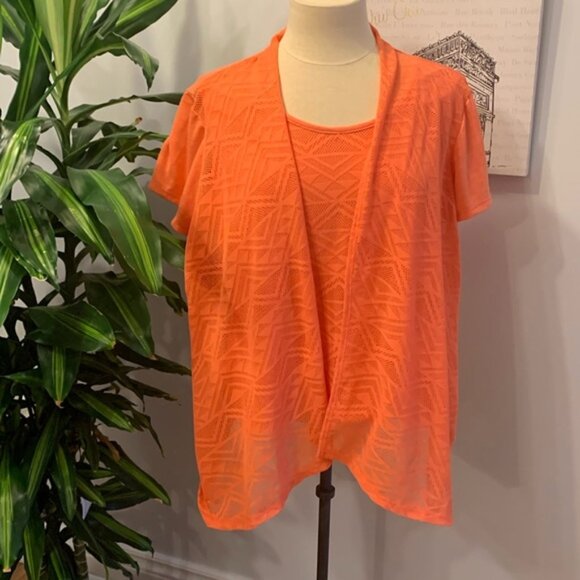 Notations Petite Orange Short Sleeve Fooler Top - Picture 1 of 6
